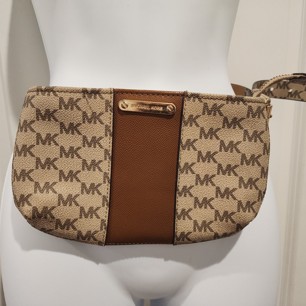 Michael Kors Brown and Tan Logo Belt Bag